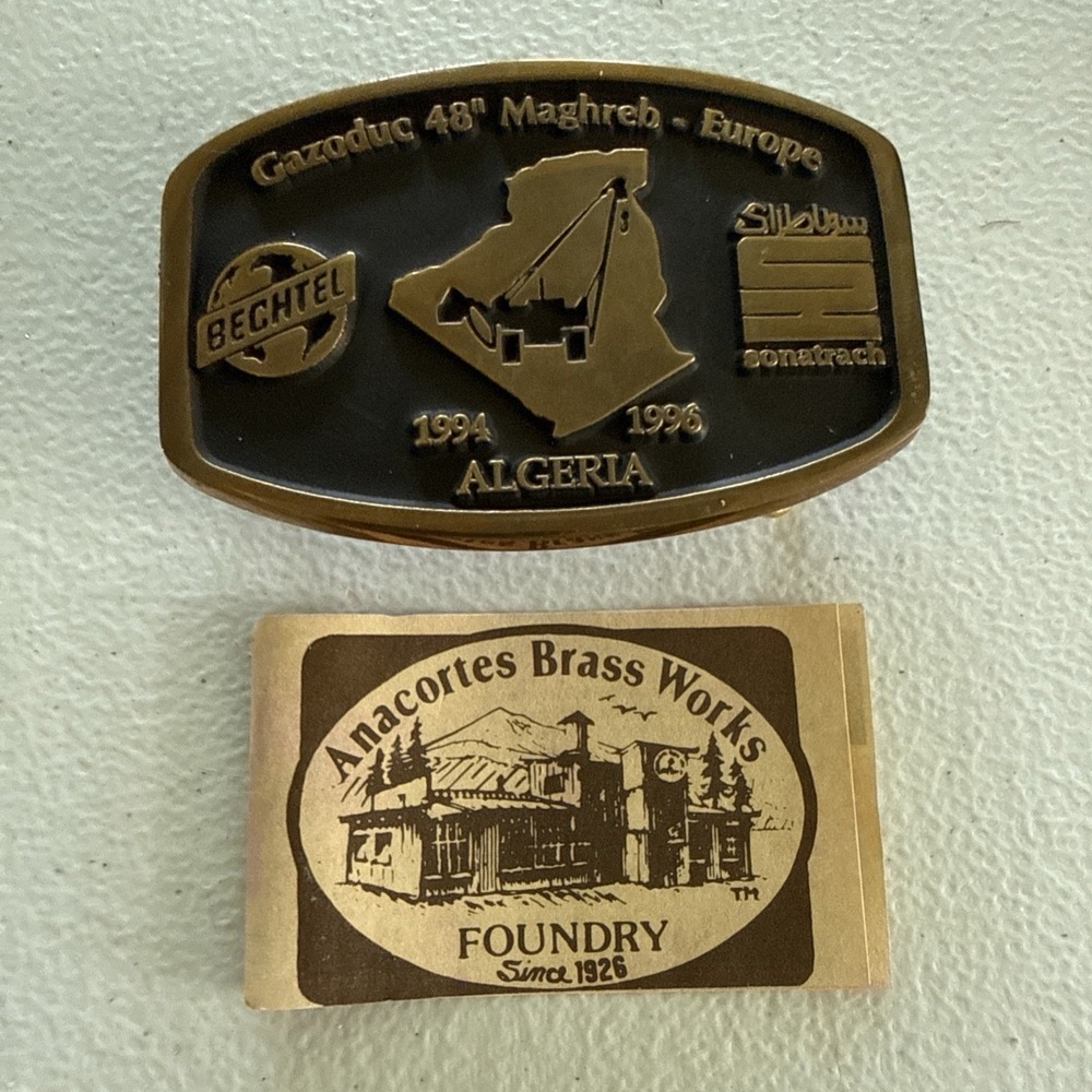 Bechtel Brass Belt Buckle Maghreb–Europe Gas Pipeline project 1994–96 Algeria - Picture 2 of 8